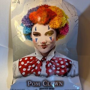 Pom Pom Clown Adult Wig with Multicolor Pom-Poms